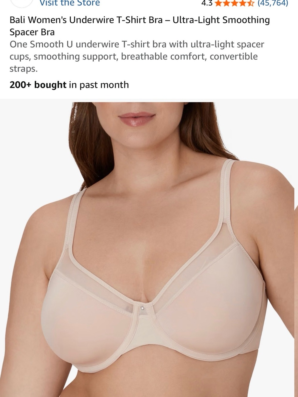Bali Nude Underwire T-Shirt Bra with Smooth Spacer Cups